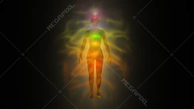 Aura of woman - human energy body, chakras