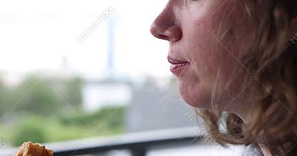 Contemplative Moment Profile of Woman Deeply Lost in Thought, Gazing into Distance and Daydreaming