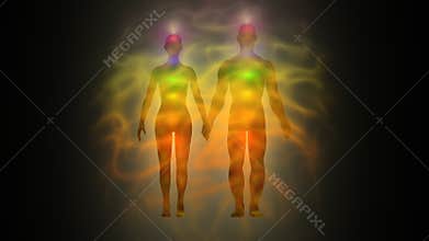 Woman and man energy body, aura, chakras