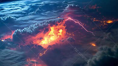Dystopian Fire and Lightning Within Dark Clouds With Cinematic Zoom