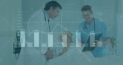 Two doctors examining patient when animated vitals graph appearing, ensuring reassurance