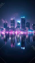 A stunning view of the illuminated Detroit skyline reflecting in the calm waters at night