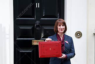 Rachel Reeves, UK chancellor of the exchequer outside 11 Downing Street.