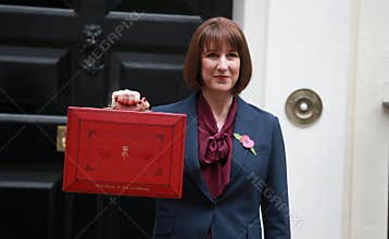 Rachel Reeves, UK chancellor of the exchequer outside 11 Downing Street.