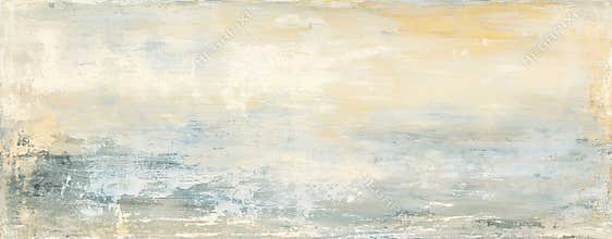 Brushstrokes of yellow and blue paint blend together, creating a serene and dreamy abstract painting background with a
