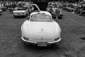 Classic mercedes super sports car rear view b&w
