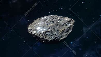 Close-up of rocky, cigar-shaped oumuamua or asteroid in space