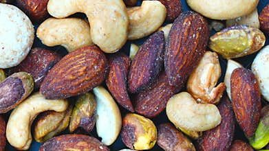 Top view rotation of dry salted mixed nuts