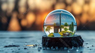 sustainable future in a glass globe renewable energy concept