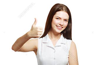 Woman showing thumb up