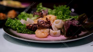 squid rings fried shrimp Squid Salad, Spicy squid salad, should be served immediately meat will absorb the sauce