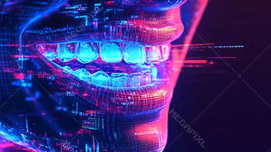Elaborate 3D Representation of White Teeth with Gleaming Effects.