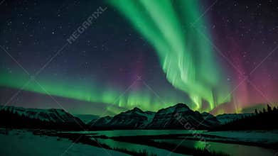 amazing aurora borealis over snowy mountains
