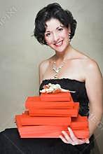 Woman with red boxes