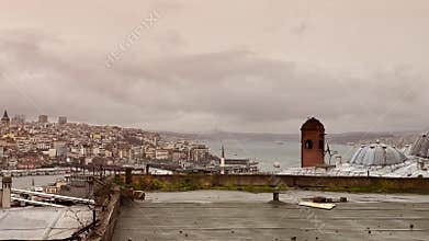 Historical Istanbul Cityscape Featuring Galata Tower and Urban Landscape by the Bosphorus