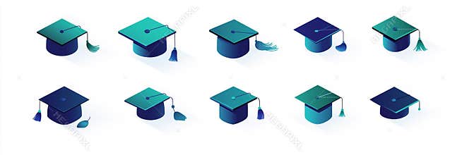 Copy space young people wear gown, cap happy on graduation day. Graduation gown white background, graduation tassel diploma degree