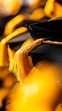 Young people wear gown, cap happy on graduation ceremony day. Graduation gown white background, graduation tassel diploma degree