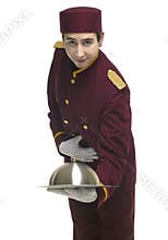 Bowing usher with tray
