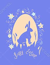 greeting card with Easter bunnies and Easter eggs