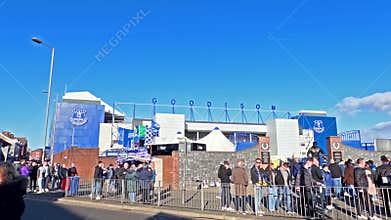 Fans Outside Goodison Park, Home of Everton Football Club