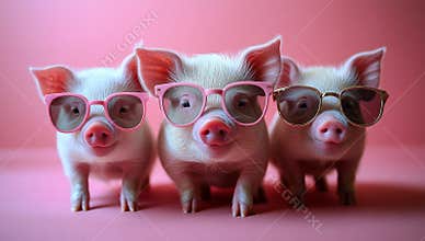 Glasses-wearing cute pigs pose!