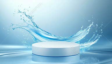 Abstract Water Splash Blue Podium For Realistic Cosmetic