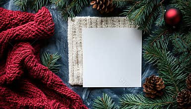Stylish Simple Knitted Sweater Christmas Empty Card With Fir Decoration And Eco