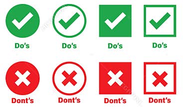 Green check mark, red cross mark icon set. Set of check mark and cross mark icon.