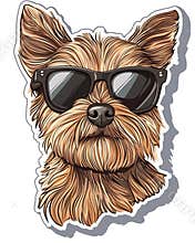 Dog wearing sunglases. T Shirt design sticker style. Isolated on white. Ai Generative