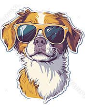 Dog wearing sunglases. T Shirt design sticker style. Isolated on white. Ai Generative
