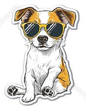 Dog wearing sunglases. T Shirt design sticker style. Isolated on white. Ai Generative