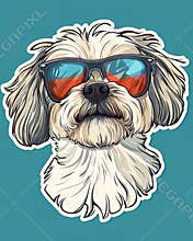 Dog wearing sunglases. T Shirt design sticker style. Isolated on white. Ai Generative
