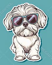Dog wearing sunglases. T Shirt design sticker style. Isolated on white. Ai Generative
