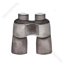 A pair of black binoculars for exploration, expedition. Hiking equipment. Camping clipart. Adventure. Hand-drawn