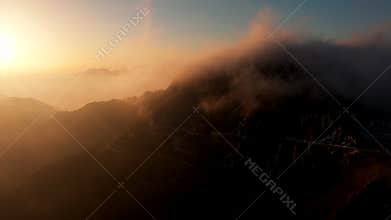 erial view of winter landscape in Hehuan Mountain at sunset,Taiwan.