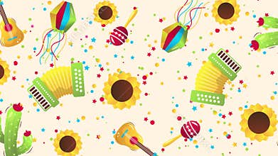 Sao Joao Festival Animated Horizontal Background with Illustrations