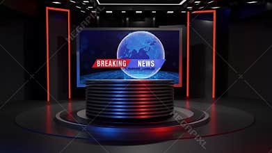 3D Virtual TV Studio News, Backdrop For TV Shows .TV On Wall.3D Virtual News Studio Background
