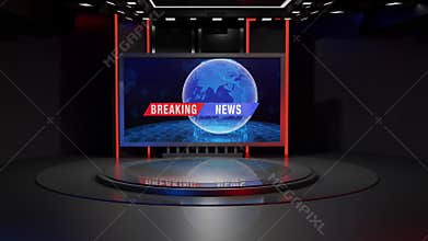3D Virtual TV Studio News, Backdrop For TV Shows .TV On Wall.3D Virtual News Studio Background
