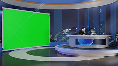 3D Virtual TV Studio News, Backdrop For TV Shows .TV On Wall.3D Virtual News Studio Background