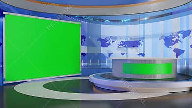 3D Virtual TV Studio News, Backdrop For TV Shows .TV On Wall.3D Virtual News Studio Background