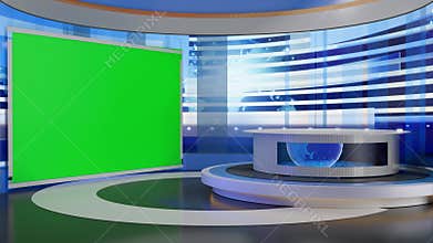 3D Virtual TV Studio News, Backdrop For TV Shows .TV On Wall.3D Virtual News Studio Background