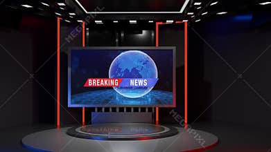 3D Virtual TV Studio News, Backdrop For TV Shows .TV On Wall.3D Virtual News Studio Background