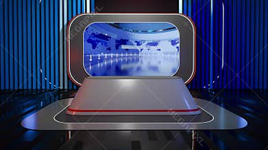 3D Virtual TV Studio News, Backdrop For TV Shows .TV On Wall.3D Virtual News Studio Background