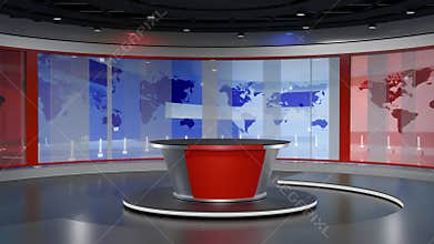 3D Virtual TV Studio News, Backdrop For TV Shows .TV On Wall.3D Virtual News Studio Background