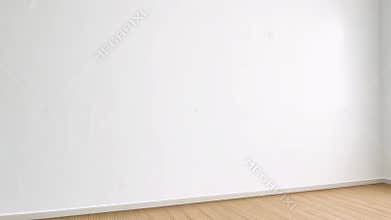 Minimalist white wall with wooden floor in modern art gallery. concept of contemporary art, simplicity in design