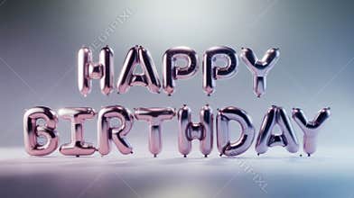 3D Rendered Happy Birthday Balloon Text in Metallic Purple, Floating Purple Balloon Letters Spelling Happy Birthday,