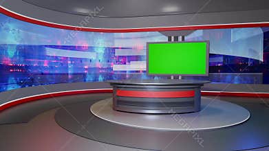 3D Virtual TV Studio News, Backdrop For TV Shows .TV On Wall.3D Virtual News Studio Background