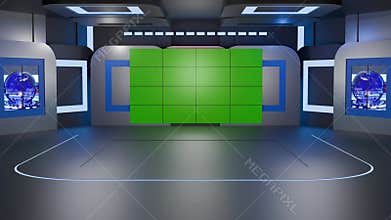 3D Virtual TV Studio News, Backdrop For TV Shows .TV On Wall.3D Virtual News Studio Background