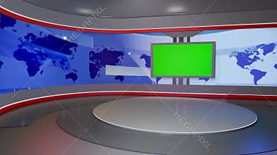 3D Virtual TV Studio News, Backdrop For TV Shows .TV On Wall.3D Virtual News Studio Background