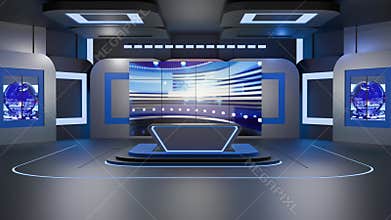 3D Virtual TV Studio News, Backdrop For TV Shows .TV On Wall.3D Virtual News Studio Background